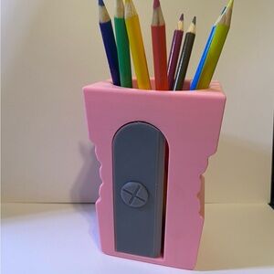 Pink Giant Pencil Sharpener Pen Holder 3D Printed Desk Organizer 5”